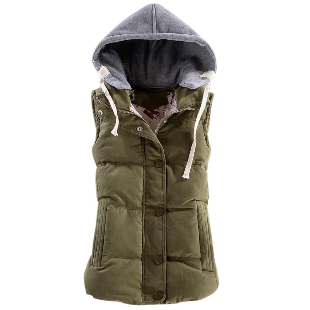 NWT Yeokou‎ Women's Hooded Puffer Vest Black Quilted Sleeveless Slim Fit XS